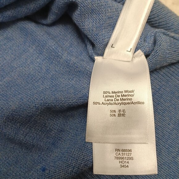 DKNY man's Blue Merino Wool Blend V-Neck Sweater Size L - Picture 8 of 8